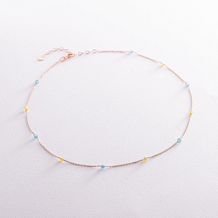 Колье "Free" в красном золоте (голубые и желтые фианиты) кол02249 от ювелирного магазина Оникс