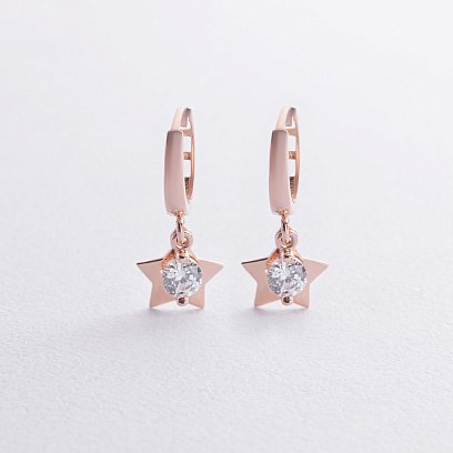 Золоті сережки "Зірочки" з фіанітами с08911