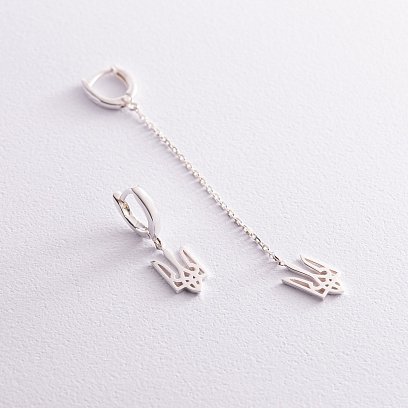 Асиметричні срібні сережки "Герб України - Тризуб" 123242