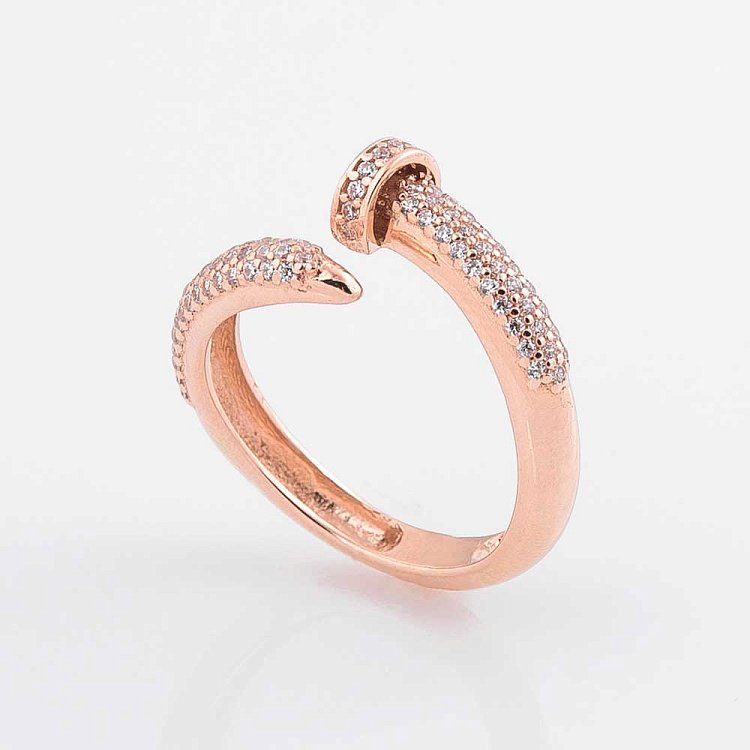 Золотое кольцо "Гвоздик" с фианитами к04793 от ювелирного магазина Оникс - 1