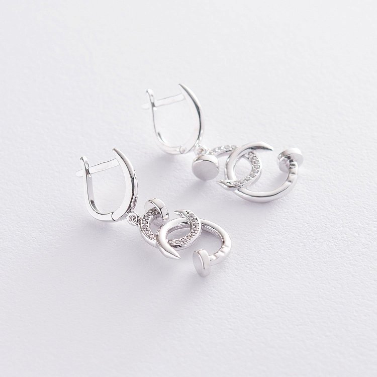 Серьги "Гвоздики" в белом золоте с06744 от ювелирного магазина Оникс - 2