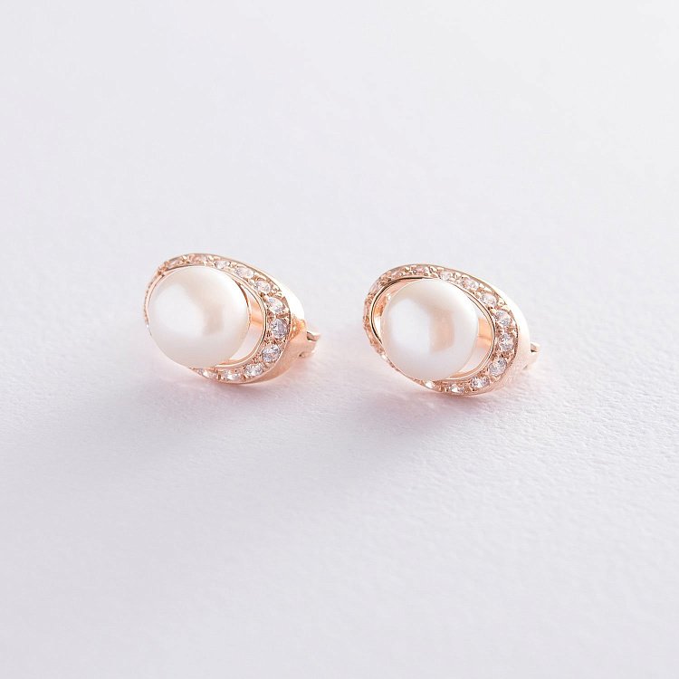 Золоті сережки (перли, фіаніти) с06159 від ювелірного магазину Онікс