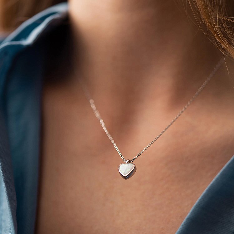 Кольє "Сердечко" з синт. опалом (біле золото) кол02411 від ювелірного магазину Онікс - 3