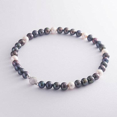 Колье из жемчуга с фианитами бус729