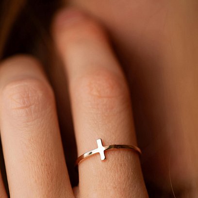 Кольцо "Крестик" в красном золоте к08195 №4