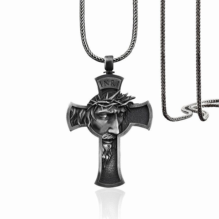 Серебряный крест "Портрет Иисуса Христа в терновом венце" 133171 от ювелирного магазина Оникс - 3