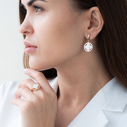 Серьги "Клевер" в красном золоте (эмаль) с07177 №2