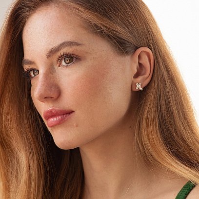 Сережки - пусети "Хрестики" у жовтому золоті (фіаніти) с09036 №4