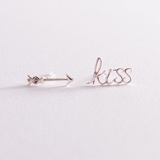 Серьги - пусеты "Kiss" в серебре 123064 №4