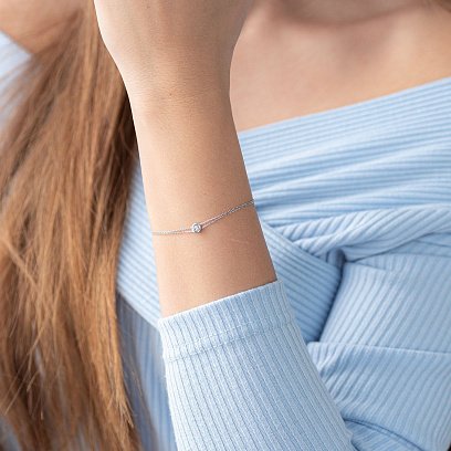 Двойной серебряный браслет с фианитом 141462 №2