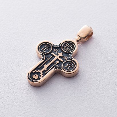 Золотий православний хрест "Голгофський" з чорнінням п02641