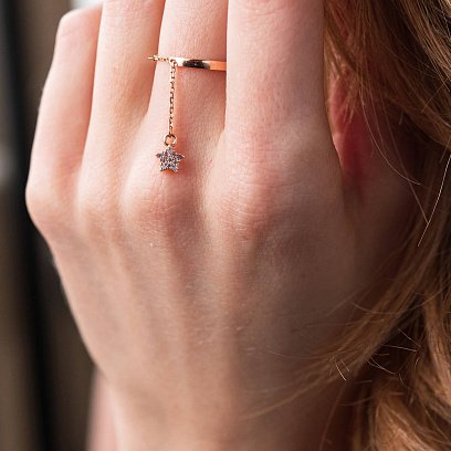 Золота каблучка з підвіскою "Зірочка" (фіаніти) к06994 №2