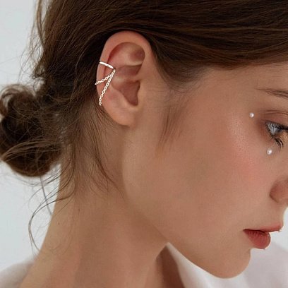 Срібна сережка - каффа з ланцюжками 123223 №10