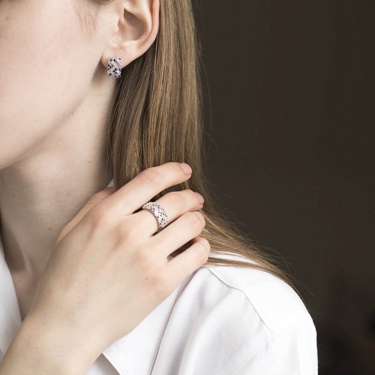 Серебряное кольцо с разноцветными фианитами 112157 от ювелирного магазина Оникс - 4