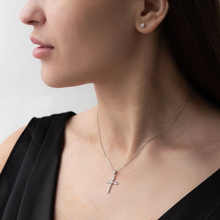 Золотой крестик с бриллиантом пб0234ri от ювелирного магазина Оникс - 1