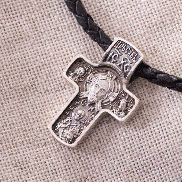Серебряный крест "﻿Спас Нерукотворн​ый. Святитель Николай. Покров Пресвятой Богородицы" с чернением 132402 от ювелирного магазина Оникс - 6