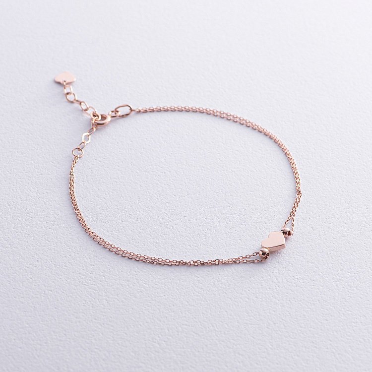 Подвійний золотий браслет "Сердечко" б05103 від ювелірного магазину Онікс