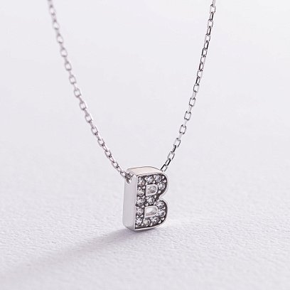 Колье с буквой "В" в белом золоте (фианиты) кол01329В №2