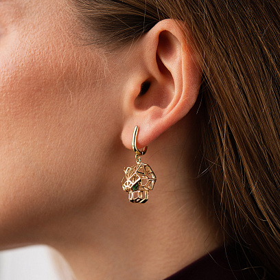 Золотые серьги "Пантеры" с фианитами с08925