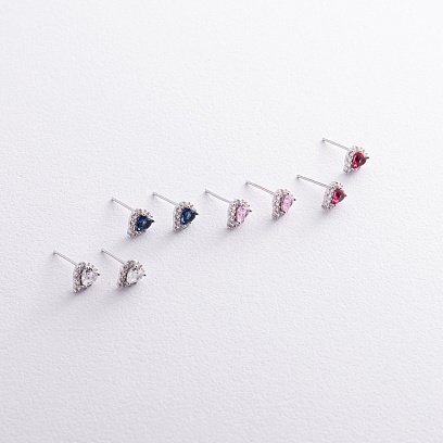 Срібні сережки - пусети "Сердечки" з фіанітами 123295б №3