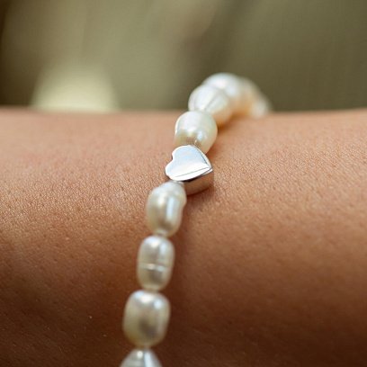 Серебряный браслет "Сердечко" с жемчугом 905-01440 №3