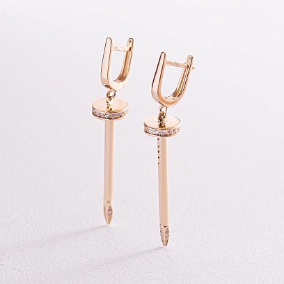 Сережки "Цвях" у жовтому золоті (фіаніти) с07868