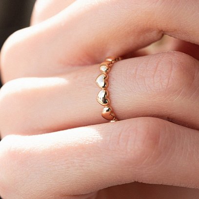 Кольцо "Сердечки" в красном золоте к07178 №4