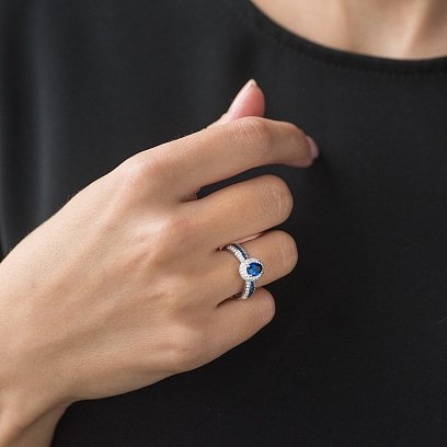 Золота каблучка з діамантами і сапфірами кб0304lg №4