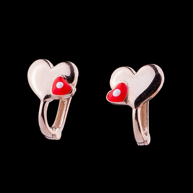 Сережки "Пара сердечок" в червоному золоті с04791к від ювелірного магазину Онікс - 1