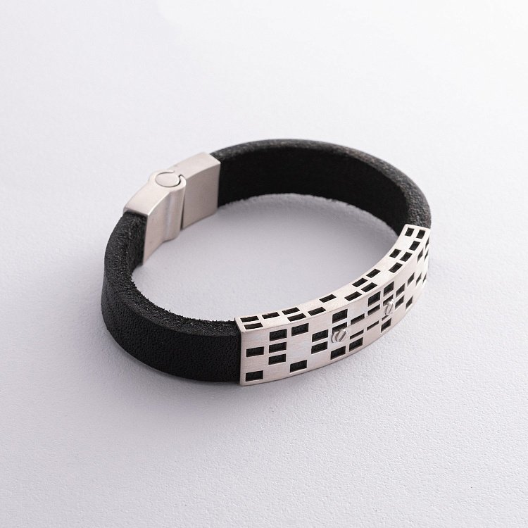 Шкіряний браслет зі срібними вставками 366 від ювелірного магазину Онікс - 4