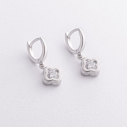 Срібні сережки "Конюшина"  з фіанітами 122057