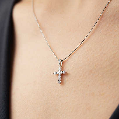 Крестик в белом золоте с бриллиантами пб0366ri №5