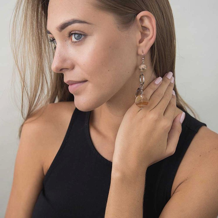 Серьги с агатом и кварцем дымчатым 218с9 Серьги с агатом и кварцем дымчатым 218с9 от ювелирного магазина Оникс