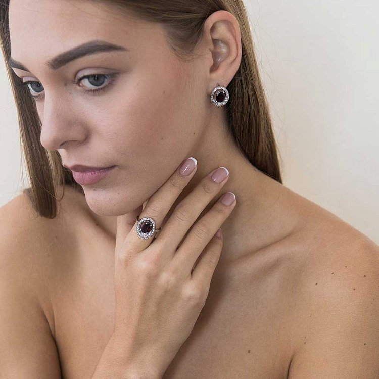 Серебряные серьги с пиропом (гранатом) и фианитами 12773 от ювелирного магазина Оникс - 3