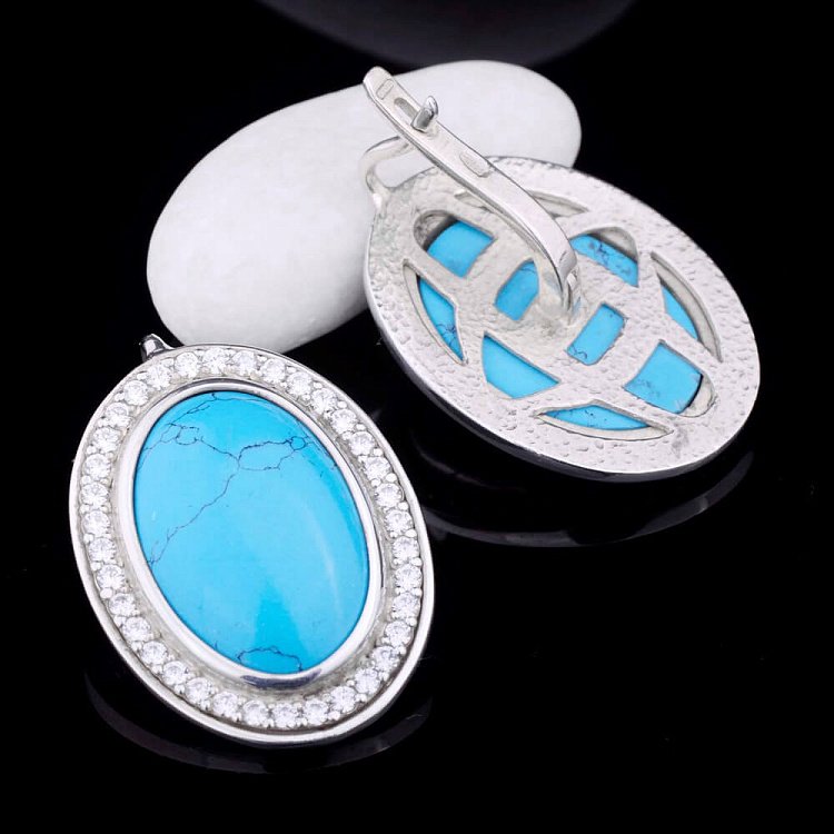 Сережки (імітація бірюза, фіаніти) 12605 від ювелірного магазину Онікс - 1