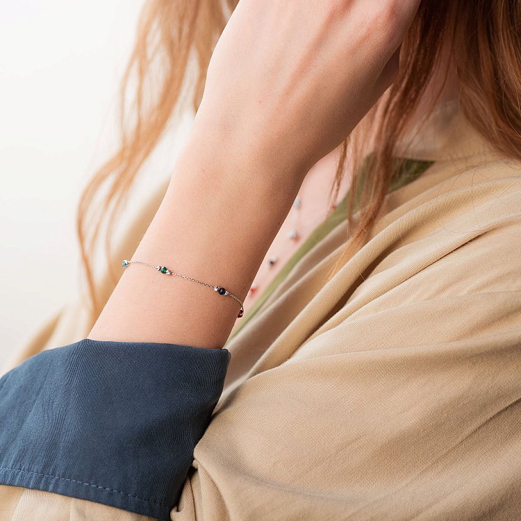 Серебряный браслет (разноцветные фианиты) 141460 от ювелирного магазина Оникс - 1