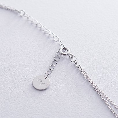 Подвійне срібне кольє "Крапельки" з фіанітами 18934 №4