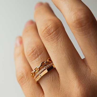 Золотое кольцо "Цепочка" с фианитами к08142 №4