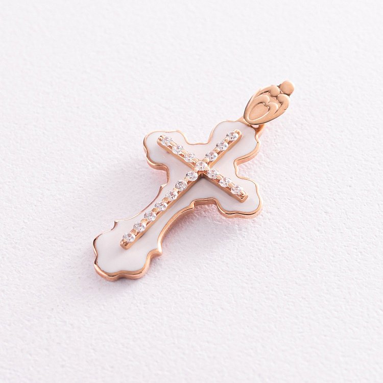 Золотий хрестик з емаллю і фіанітами 270043Е від ювелірного магазину Онікс - 2