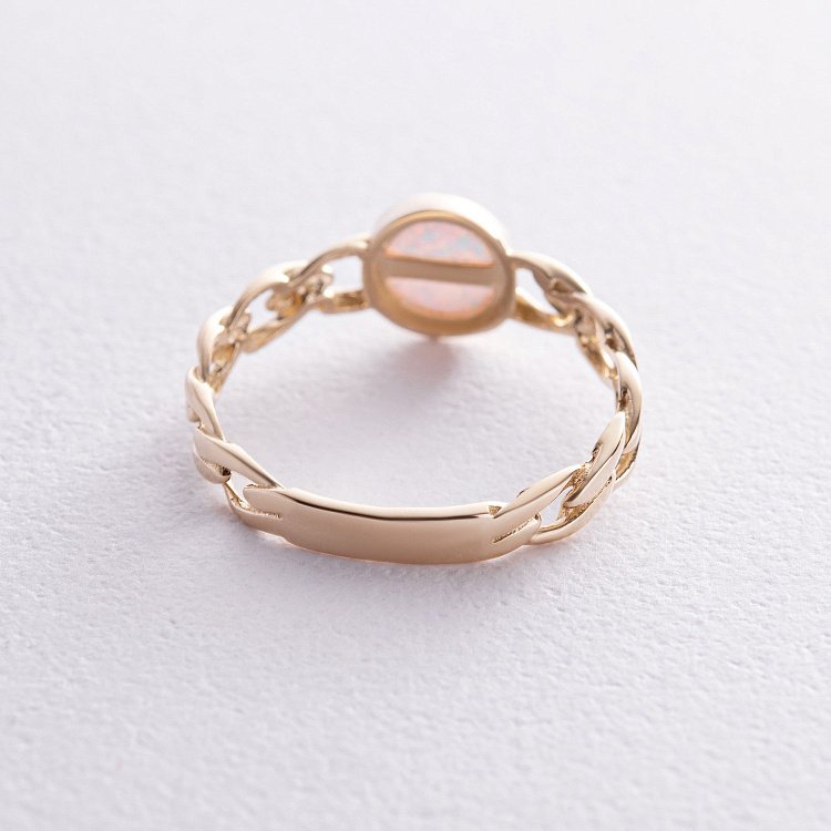 Кольцо "Цепочка" с синт. опалом (желтое золото) к07464 от ювелирного магазина Оникс - 6