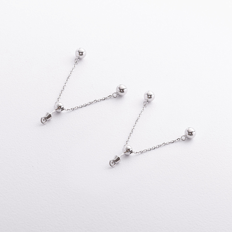 Сережки - пусети з кульками на ланцюжку (біле золото) 580142в від ювелірного магазину Онікс - 3