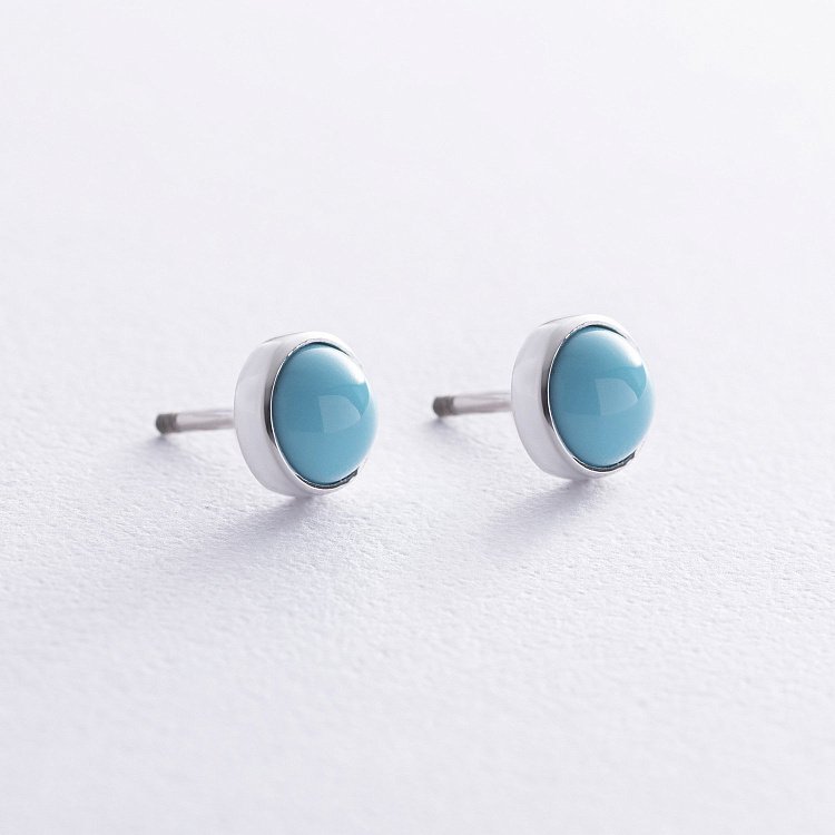 Сережки - пусети з бірюзою (біле золото) с08676 від ювелірного магазину Онікс