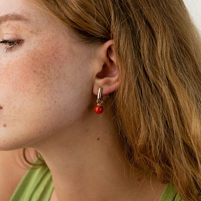 Сережки з коралом (жовте золото) с08548 №5