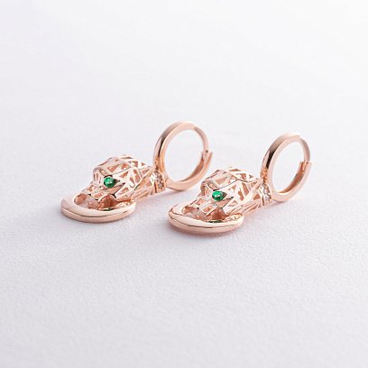 Сережки "Пантера" у червоному золоті (фіаніти) с08593 №5