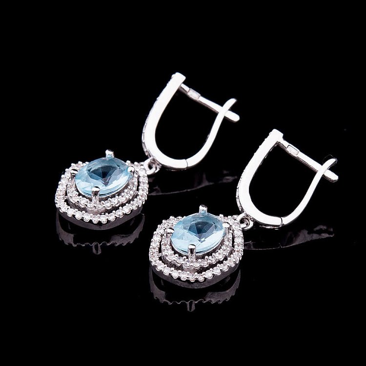 Серьги с синтетической шпинелью голубого цвета с03 от ювелирного магазина Оникс - 1