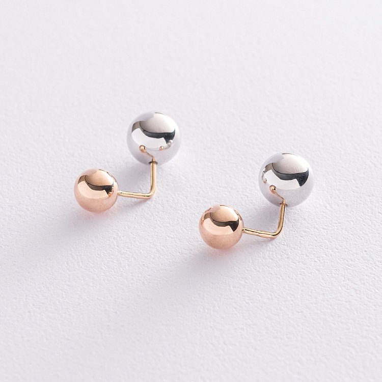 ﻿Сережки "Кульки" в червоному і білому золоті с04474 від ювелірного магазину Онікс - 1