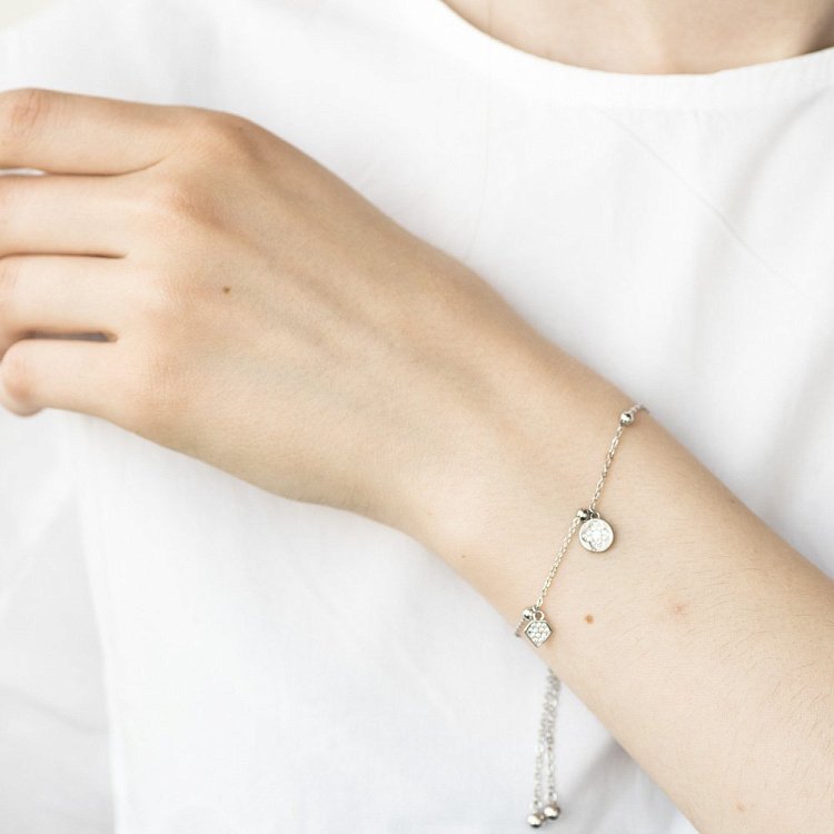 Серебряный браслет "Клевер и сердечко" (фианит) 141253 от ювелирного магазина Оникс - 3
