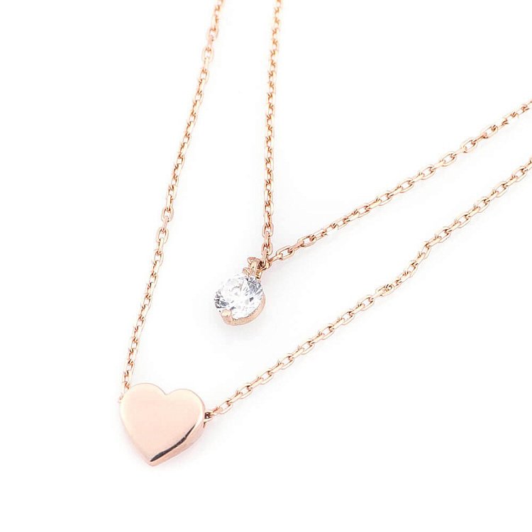 Двойное золотое колье с сердечком и камушком кол01038 от ювелирного магазина Оникс