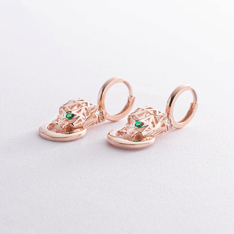 Сережки "Пантера" у червоному золоті (фіаніти) с08593 від ювелірного магазину Онікс - 4