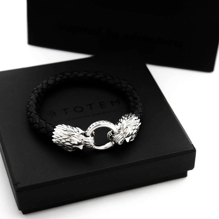 Шкіряний браслет "Wolf" з срібними вставками t21-10 від ювелірного магазину Онікс - 1